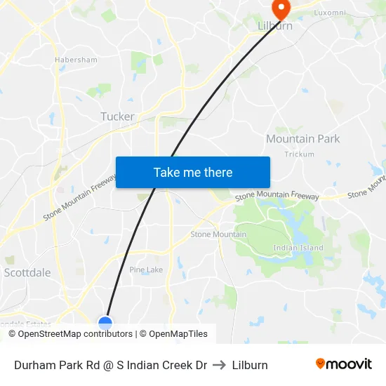 Durham Park Rd @ S Indian Creek Dr to Lilburn map