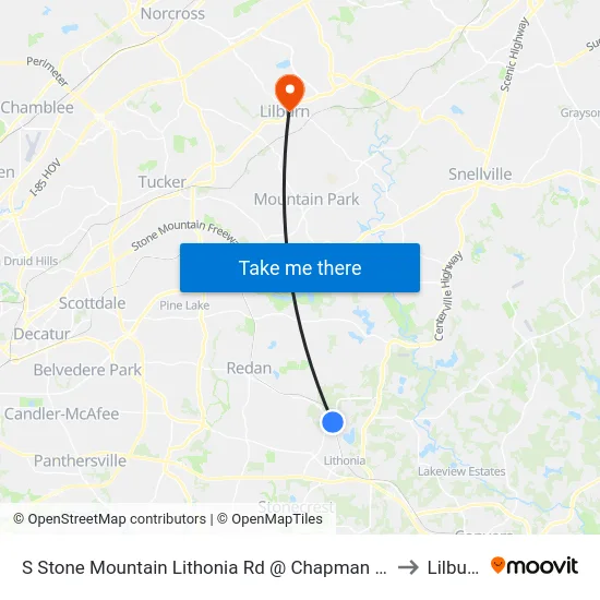 S Stone Mountain Lithonia Rd @ Chapman Rd to Lilburn map