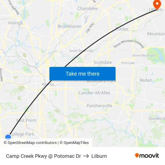 Camp Creek Pkwy @ Potomac Dr to Lilburn map