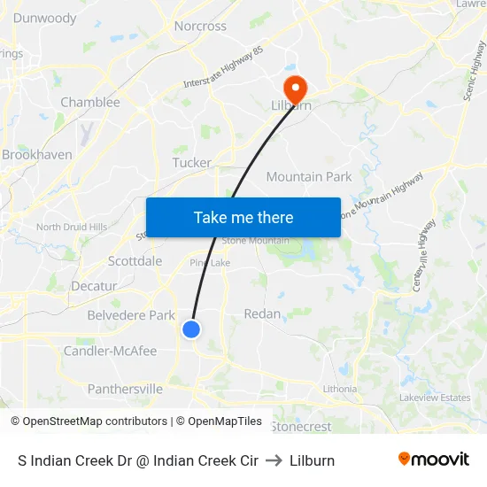 S Indian Creek Dr @ Indian Creek Cir to Lilburn map