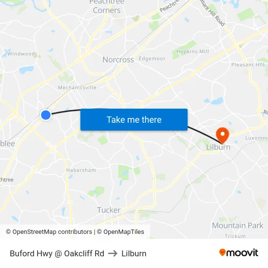 Buford Hwy @ Oakcliff Rd to Lilburn map