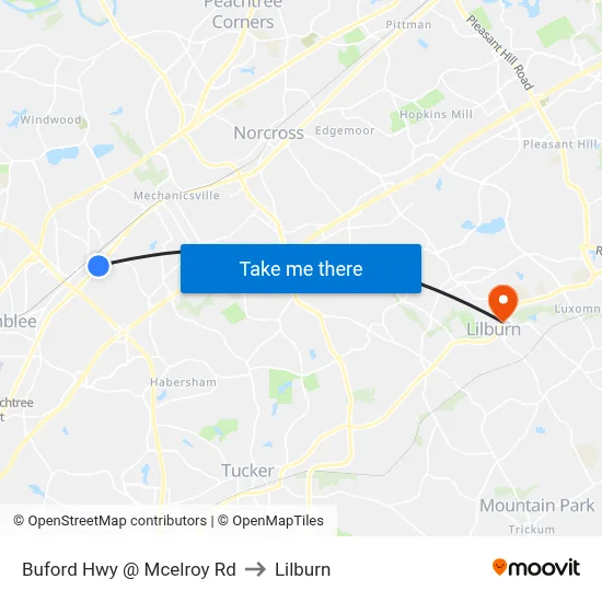 Buford Hwy @ Mcelroy Rd to Lilburn map
