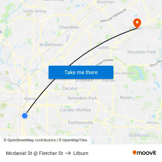 Mcdaniel St @ Fletcher St to Lilburn map