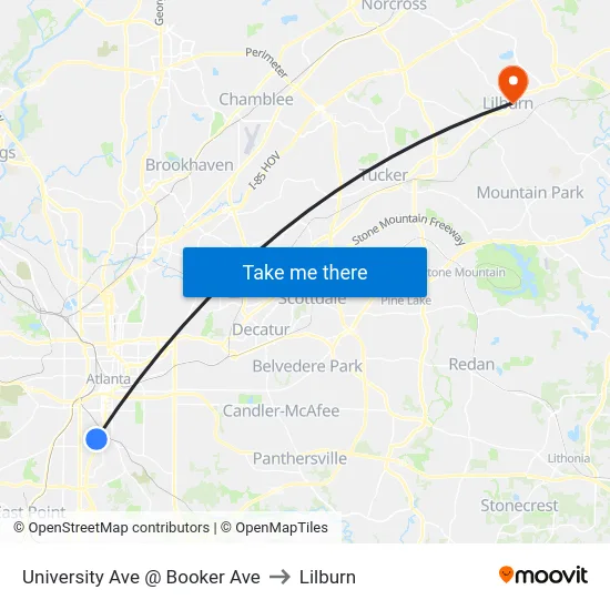 University Ave @ Booker Ave to Lilburn map