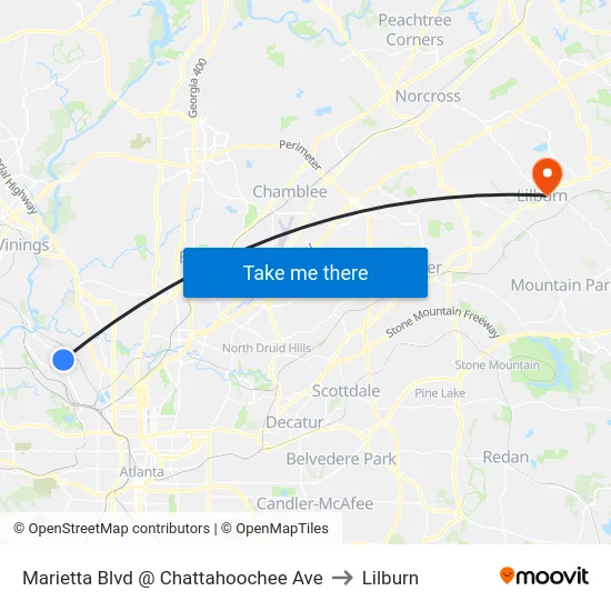 Marietta Blvd @ Chattahoochee Ave to Lilburn map