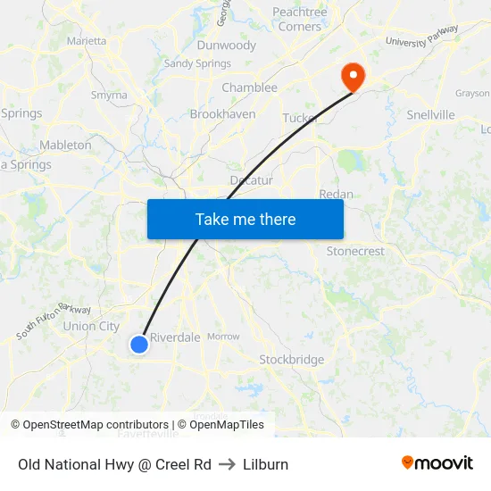 Old National Hwy @ Creel Rd to Lilburn map
