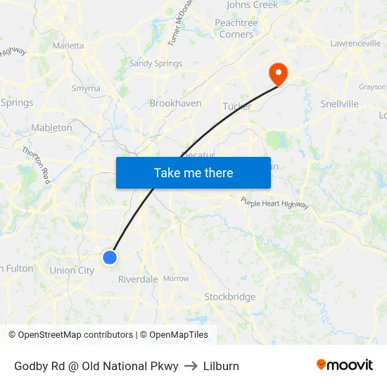 Godby Rd @ Old National Pkwy to Lilburn map