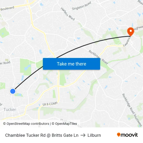 Chamblee Tucker Rd @ Britts Gate Ln to Lilburn map
