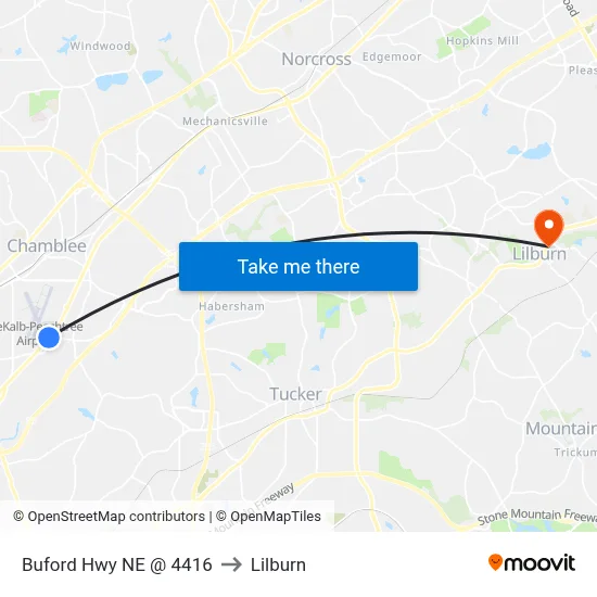 Buford Hwy NE @ 4416 to Lilburn map