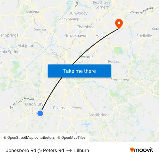 Jonesboro Rd @ Peters Rd to Lilburn map