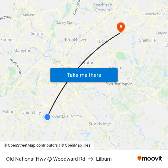 Old National Hwy @ Woodward Rd to Lilburn map