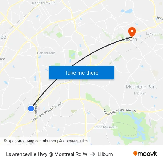 Lawrenceville Hwy @ Montreal Rd W to Lilburn map