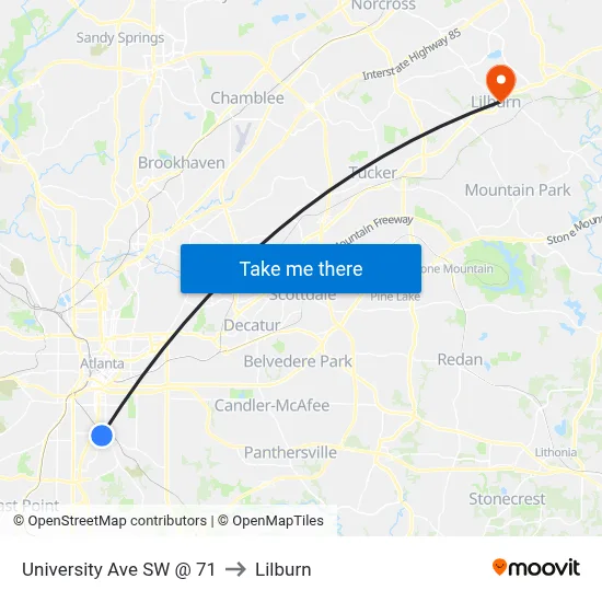 University Ave SW @ 71 to Lilburn map