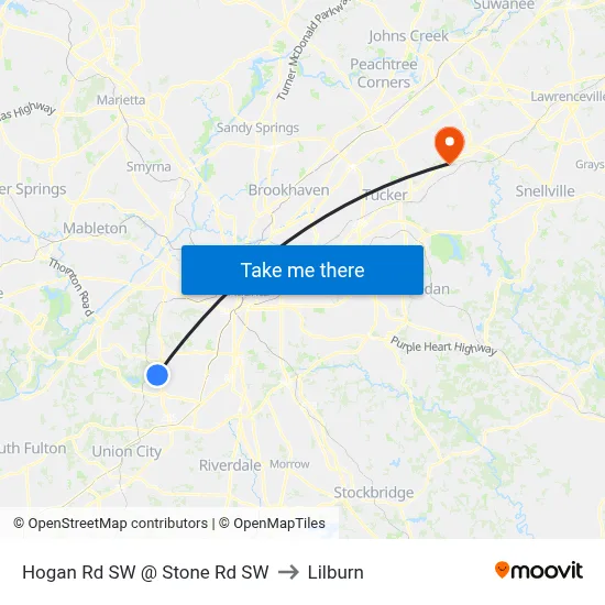 Hogan Rd SW @ Stone Rd SW to Lilburn map