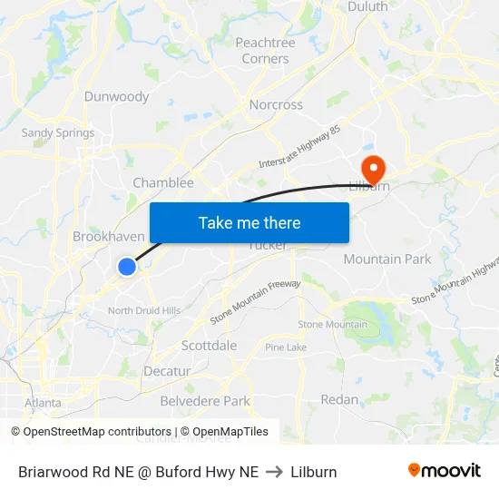 Briarwood Rd NE @ Buford Hwy NE to Lilburn map