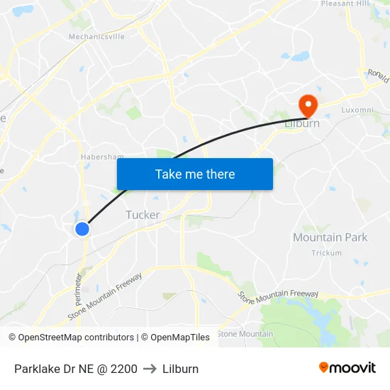 Parklake Dr NE @ 2200 to Lilburn map
