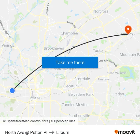 North Ave @ Pelton Pl to Lilburn map