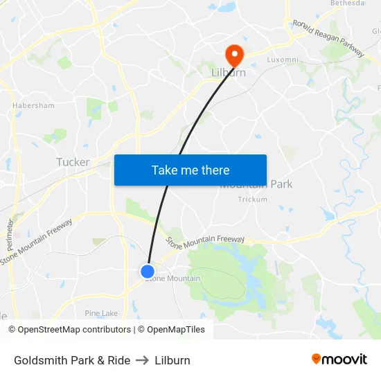 Goldsmith Park & Ride to Lilburn map