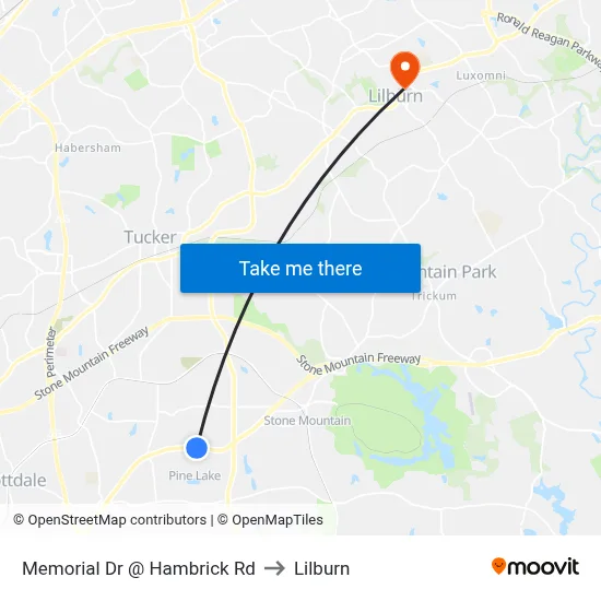 Memorial Dr @ Hambrick Rd to Lilburn map