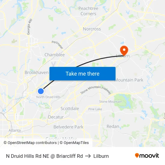 N Druid Hills Rd NE @ Briarcliff Rd to Lilburn map