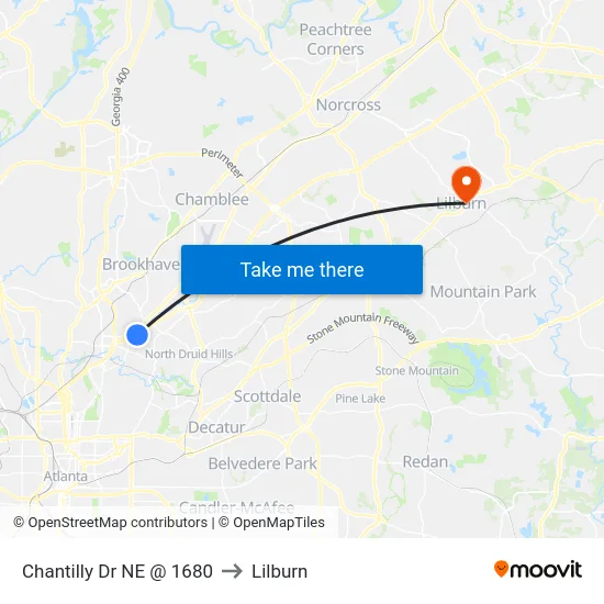 Chantilly Dr NE @ 1680 to Lilburn map