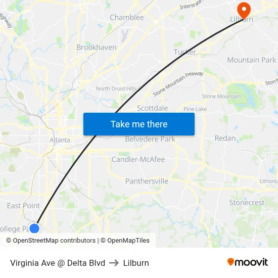 Virginia Ave @ Delta Blvd to Lilburn map
