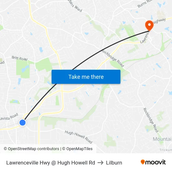Lawrenceville Hwy @ Hugh Howell Rd to Lilburn map