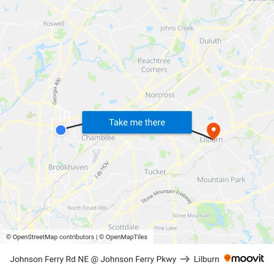 Johnson Ferry Rd NE @ Johnson Ferry Pkwy to Lilburn map