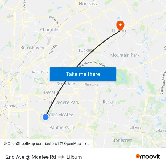 2nd Ave @ Mcafee Rd to Lilburn map