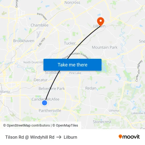 Tilson Rd @ Windyhill Rd to Lilburn map