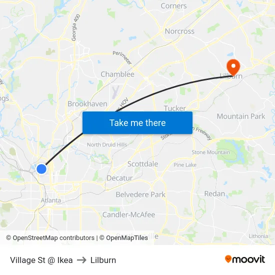 Village St @ Ikea to Lilburn map