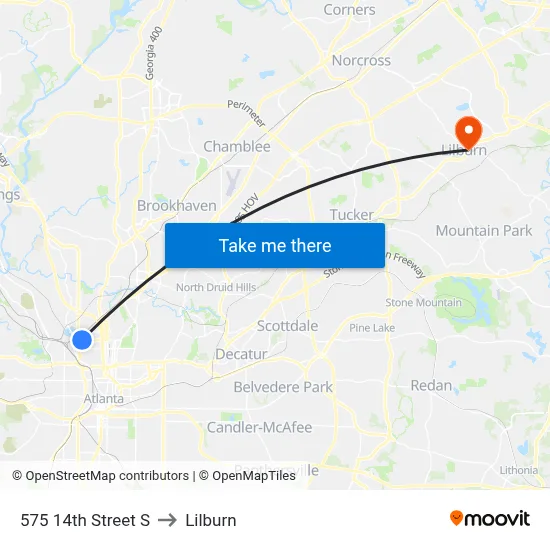575 14th Street S to Lilburn map