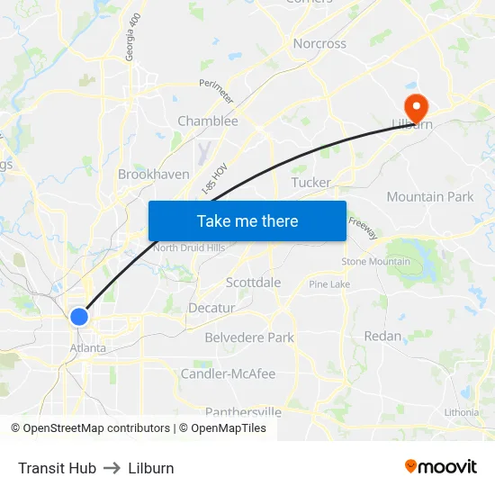 Transit Hub to Lilburn map