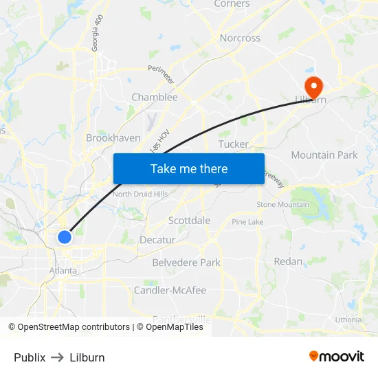 Publix to Lilburn map
