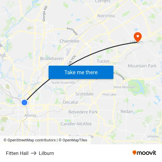 Fitten Hall to Lilburn map
