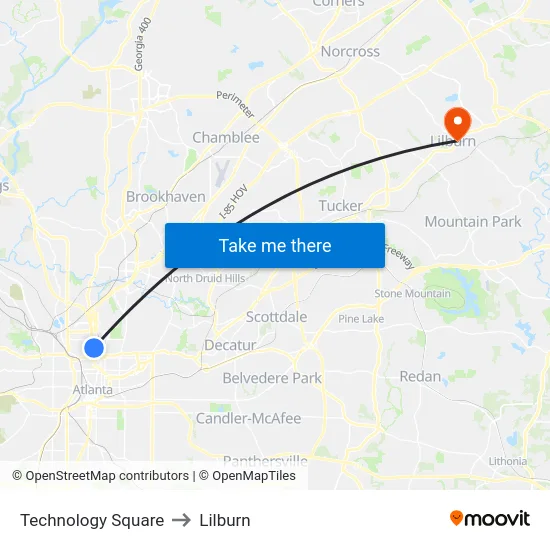 Technology Square to Lilburn map
