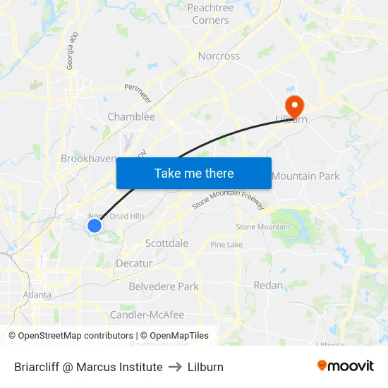 Briarcliff @ Marcus Institute to Lilburn map