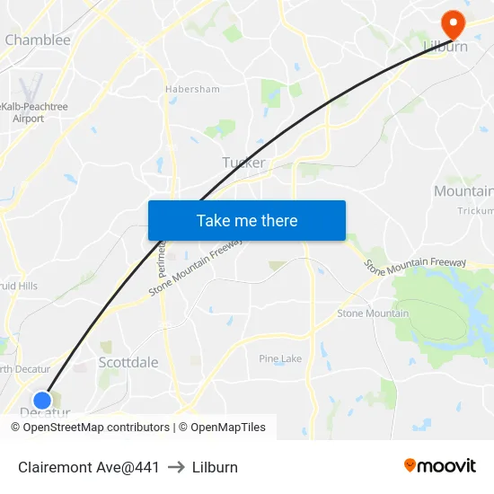 Clairemont Ave@441 to Lilburn map