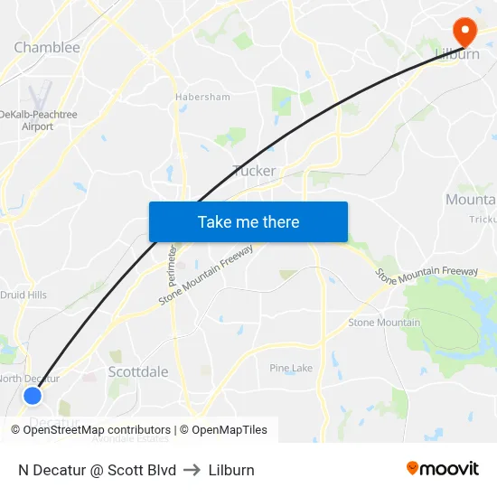 N Decatur @ Scott Blvd to Lilburn map