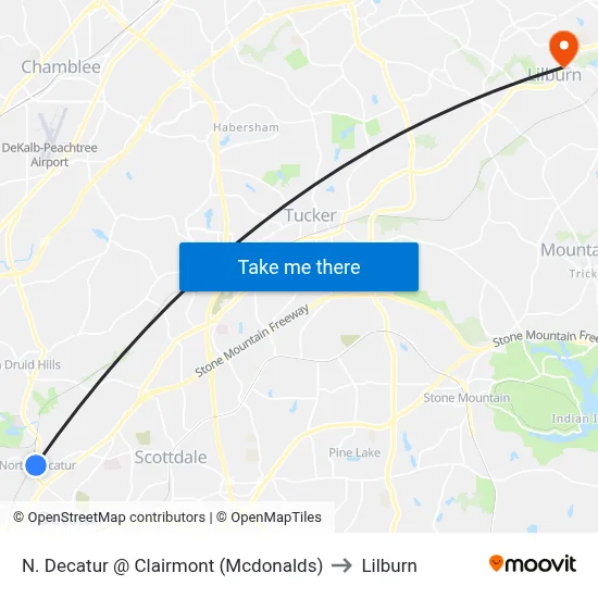N. Decatur @ Clairmont (Mcdonalds) to Lilburn map