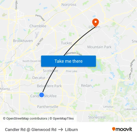 Candler Rd @ Glenwood Rd to Lilburn map