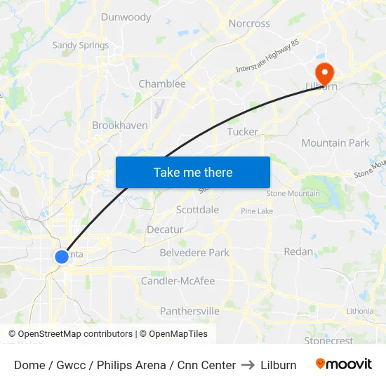 Dome / Gwcc / Philips Arena / Cnn Center to Lilburn map