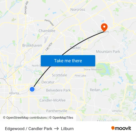 Edgewood / Candler Park to Lilburn map