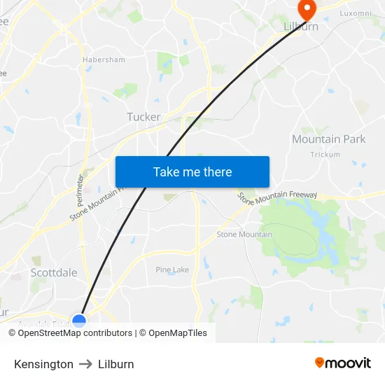 Kensington to Lilburn map