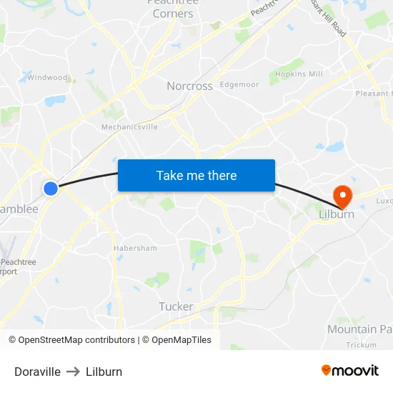 Doraville to Lilburn map