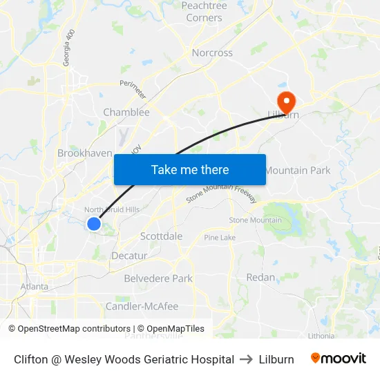 Clifton @ Wesley Woods Geriatric Hospital to Lilburn map