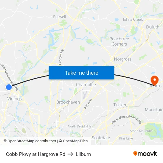 Cobb Pkwy at Hargrove Rd to Lilburn map