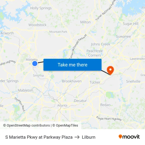 S Marietta Pkwy at Parkway Plaza to Lilburn map