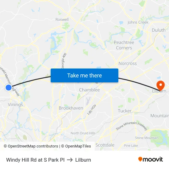 Windy Hill Rd at S Park Pl to Lilburn map