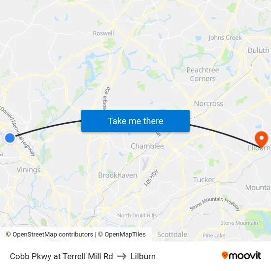 Cobb Pkwy at Terrell Mill Rd to Lilburn map